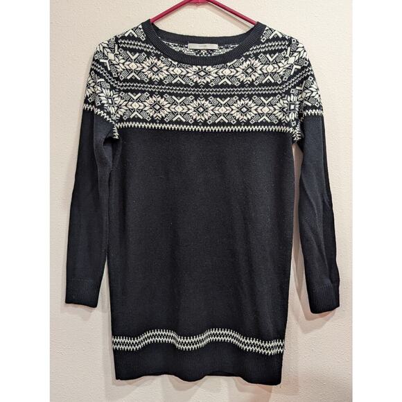 Pretty black Fair Isle style sweater dress w/ white collar knit by George size 8 - Picture 1 of 7